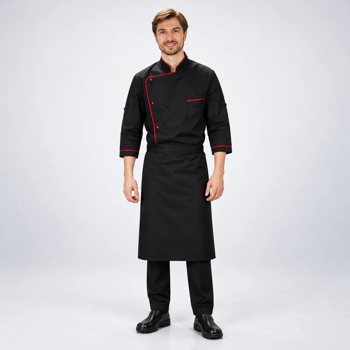 Black and Red Piping Chef Uniform Set