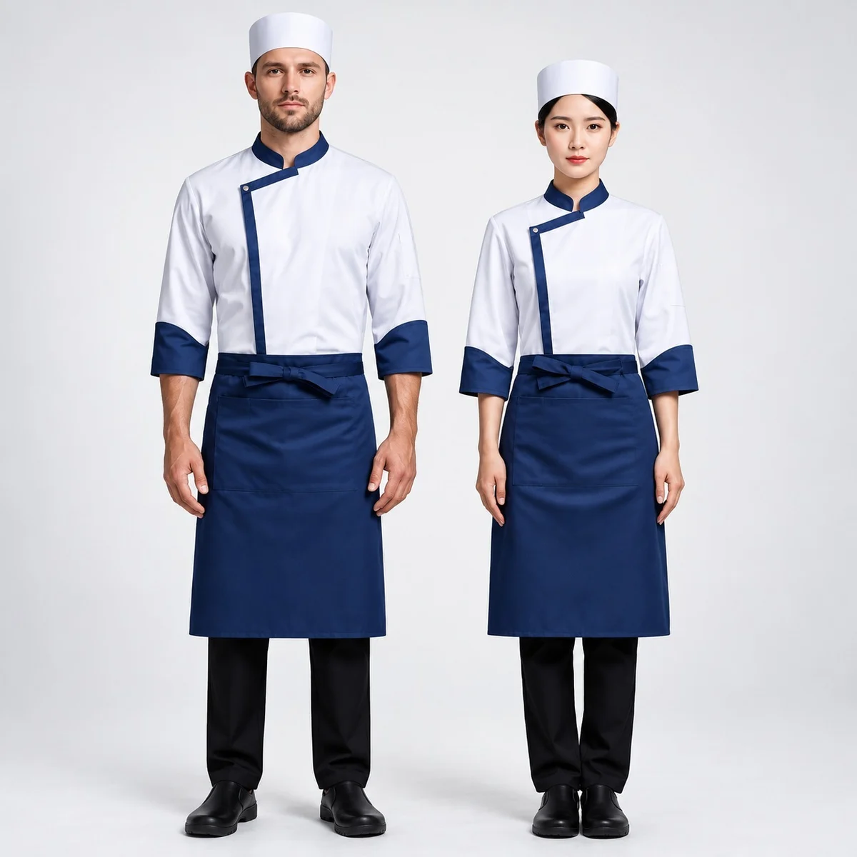 White and Blue Chef Uniform Set