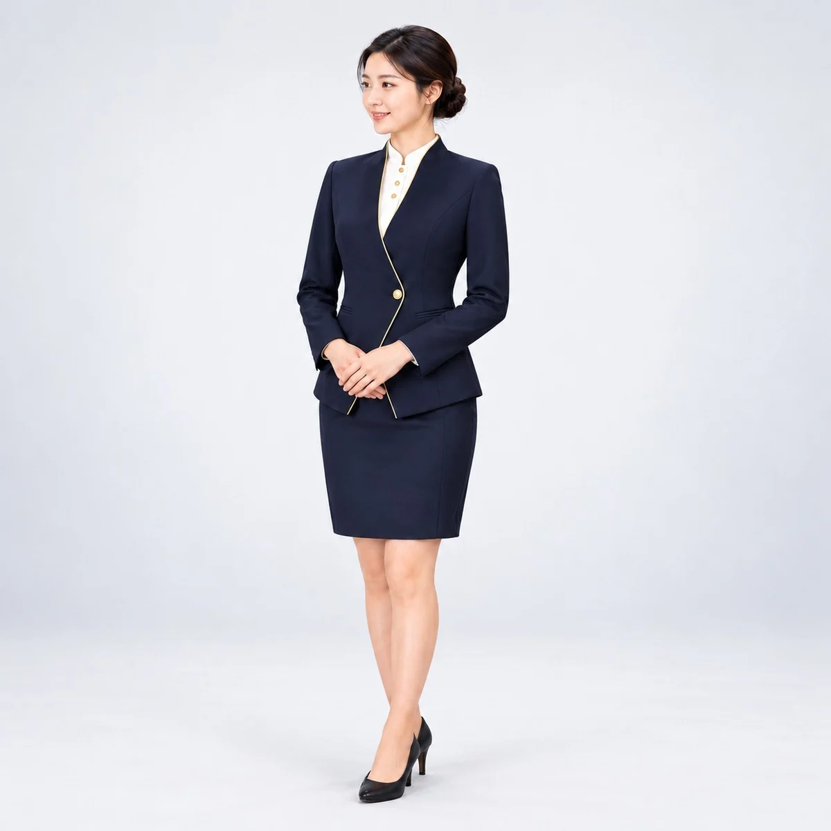 Navy Blue Women's Hotel Blazer and Skirt Set