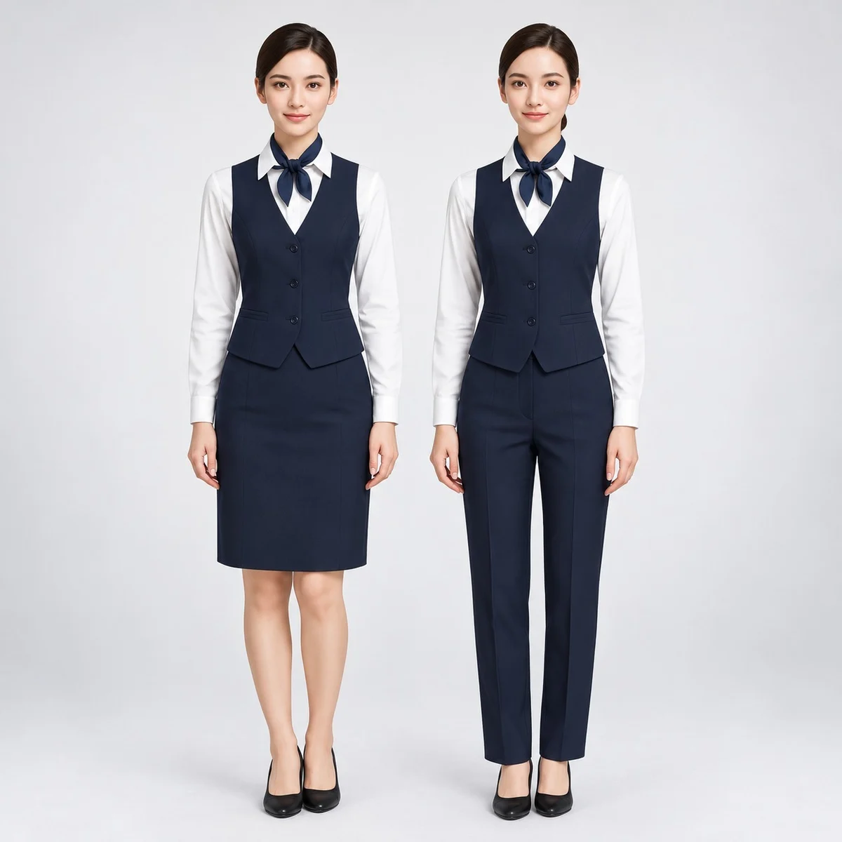 Womens Navy Blue and White Hospitality Uniform Set