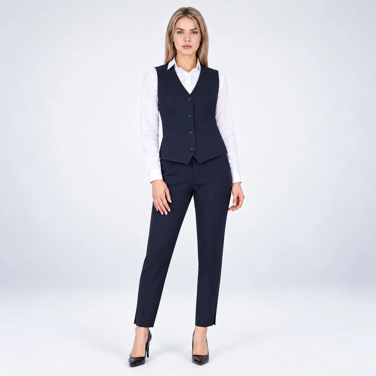 Womens Navy Blue Three-Piece Corporate Uniform Set