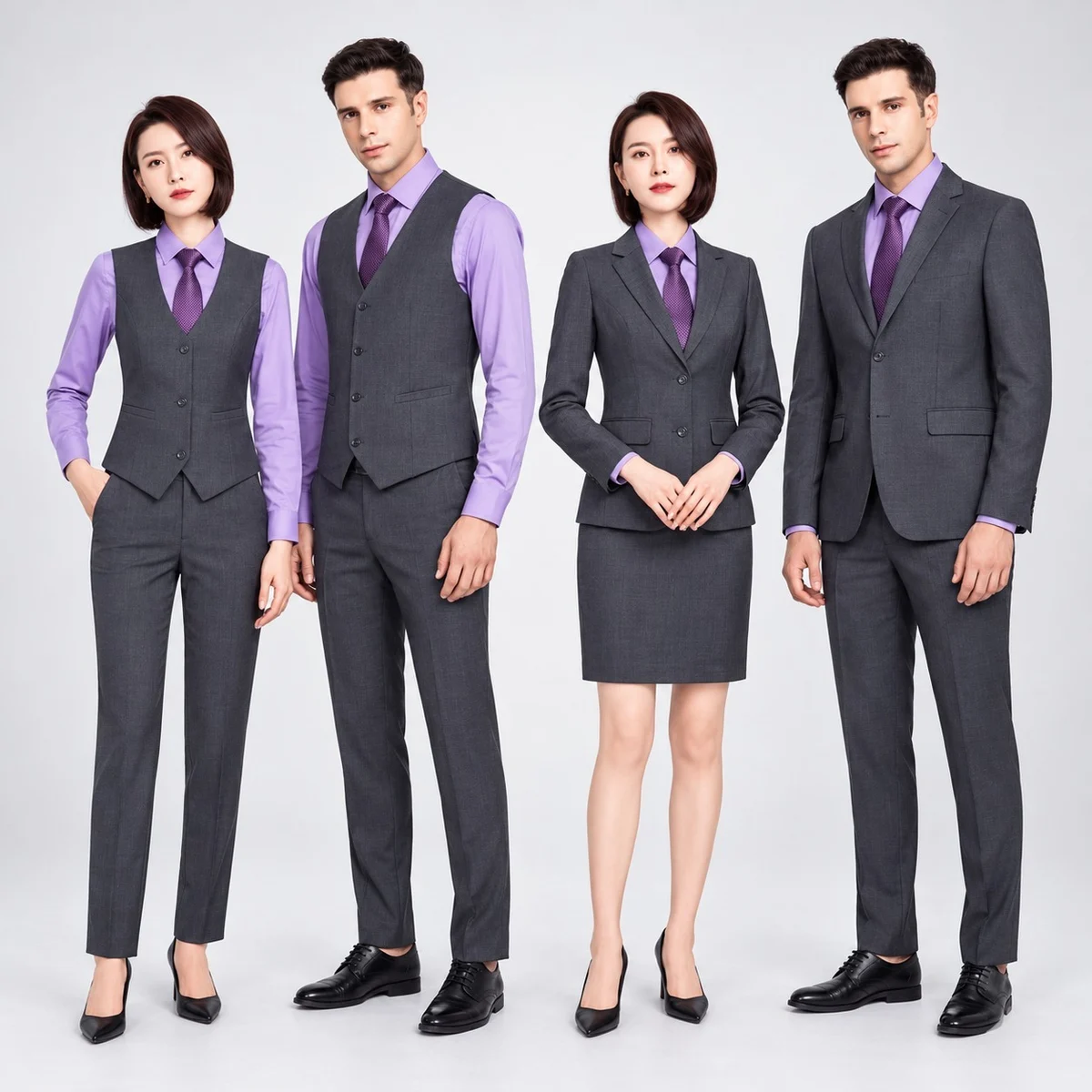 Grey and Lavender Corporate Suit and Vest Set