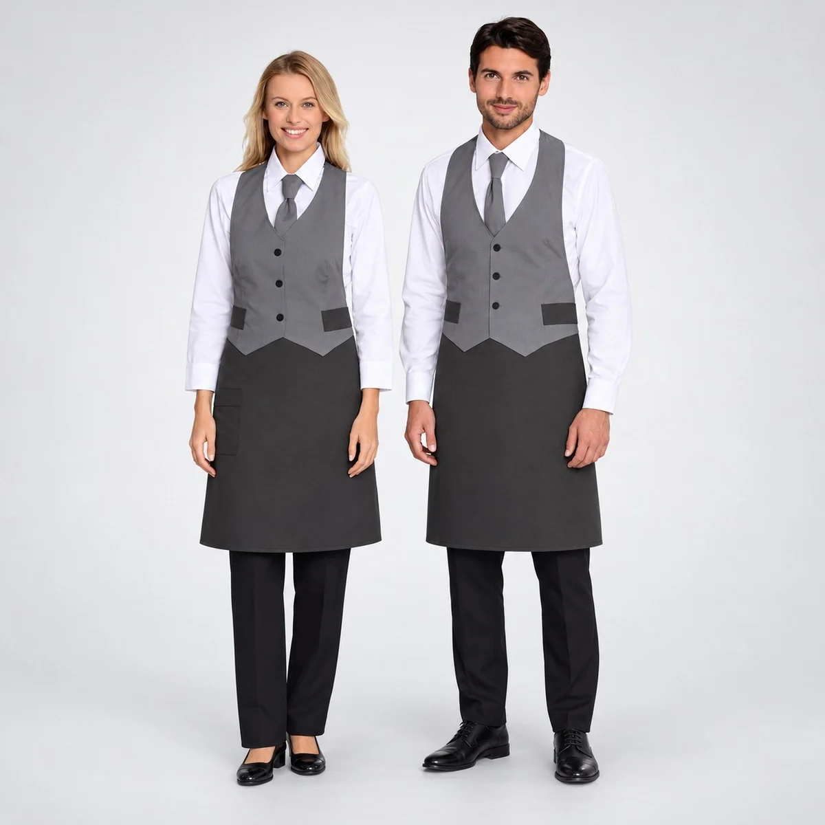 Grey and Charcoal Waiter Vest and Apron Set