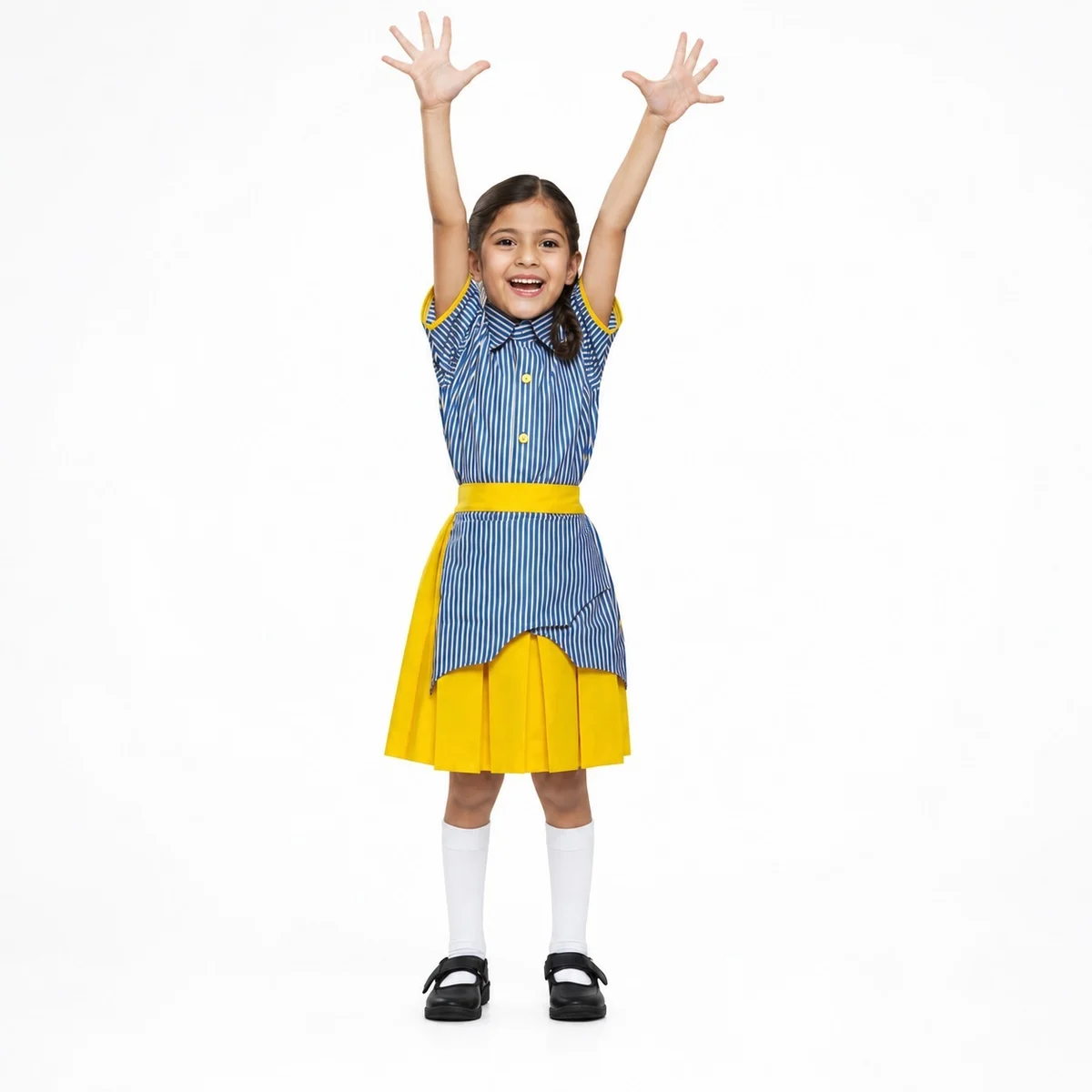 Blue Striped and Yellow School Uniform Dress Set