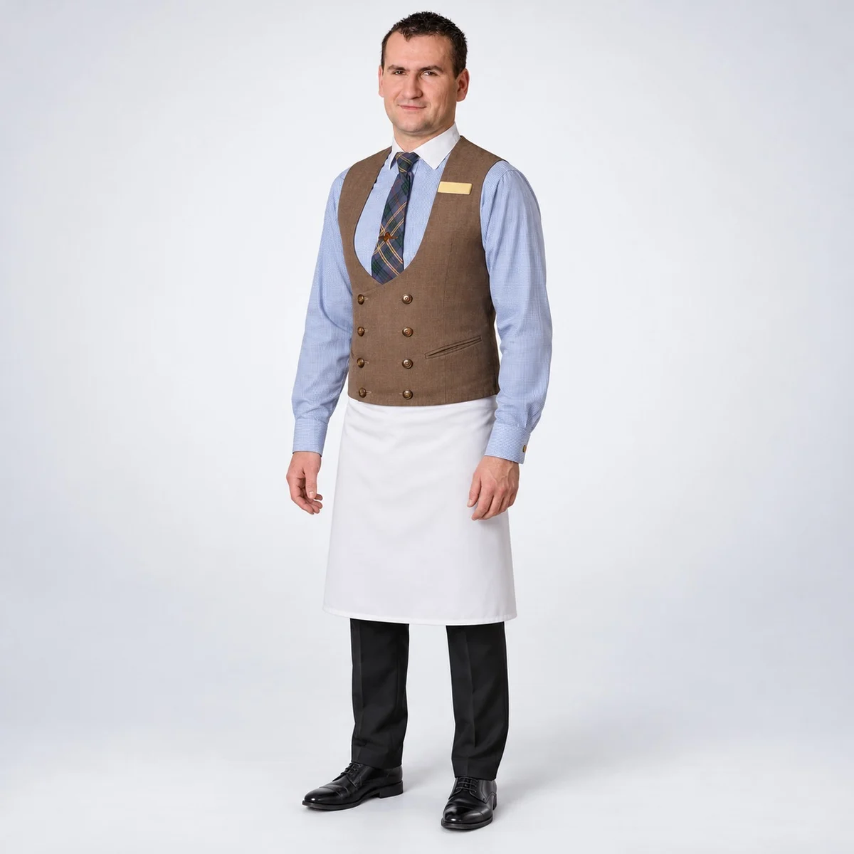Mens Brown and White Hotel Waiter Uniform Full Set