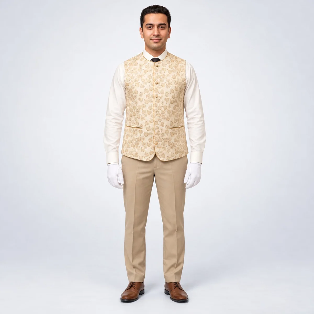 Beige and Cream Hotel Uniform Set with Waistcoat