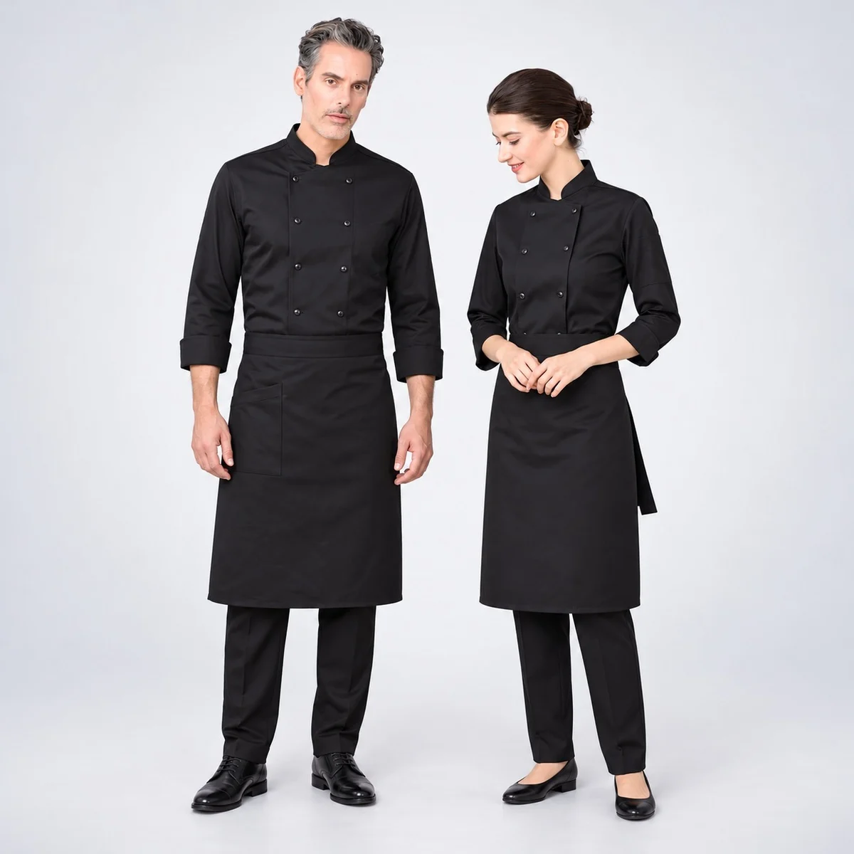 Black Chef Coat and Apron Set